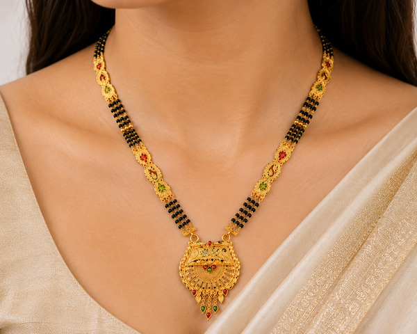 Ethnic Mangalsutra with Intricate Floral Temple Pendant