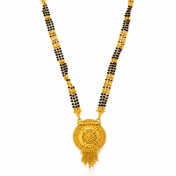 Designer Black Bead Mangalsutra with Heritage Round Pendant for Women