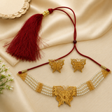 Elegant Butterfly Pearl Choker & Earrings Set