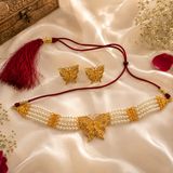 Elegant Butterfly Pearl Choker & Earrings Set