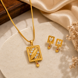 NXGOLD Premium Square Leaf Pendant Necklace & Earrings Set