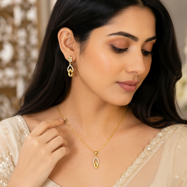 NXGOLD Finish Teardrop Pendant Necklace & Earrings Set for Women