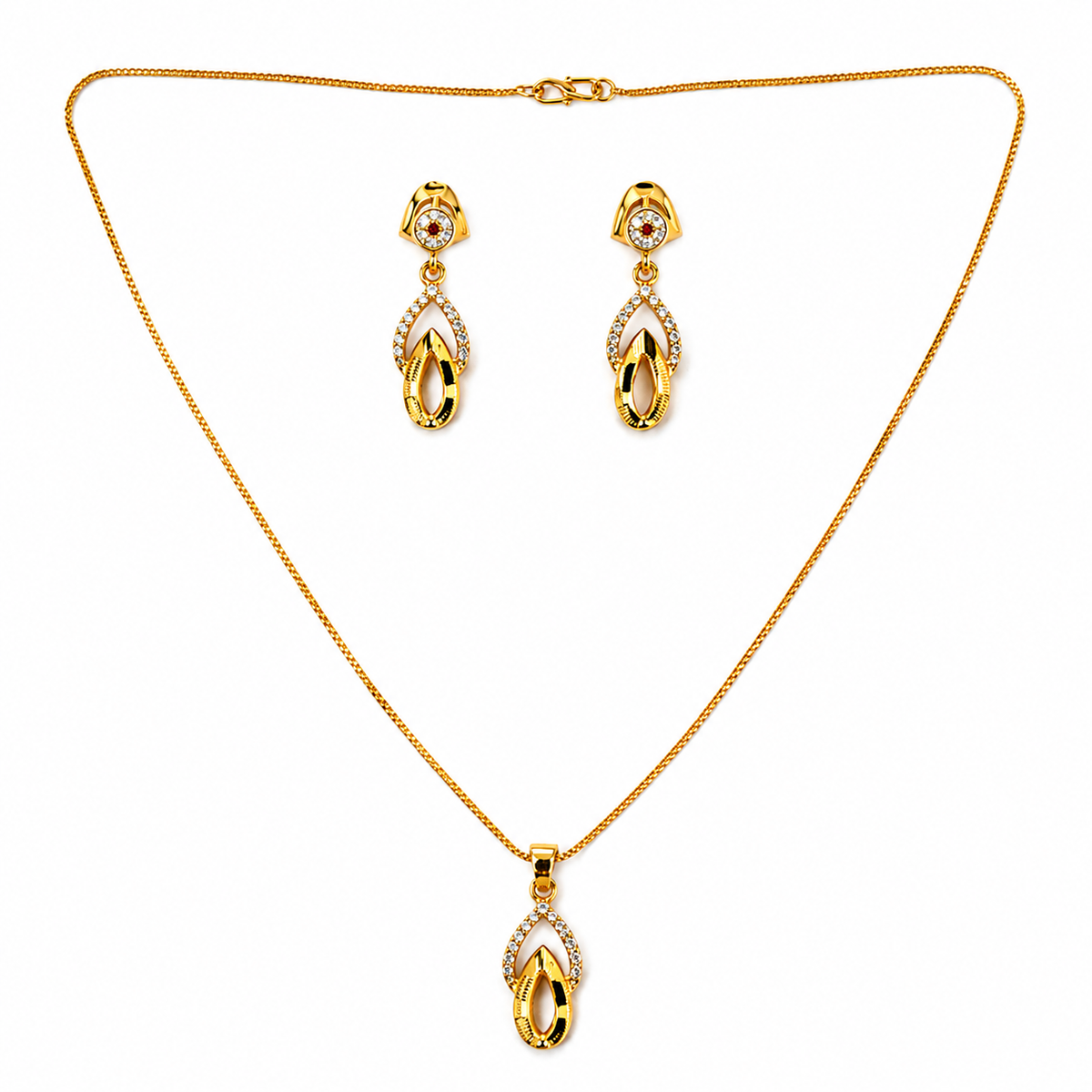 NXGOLD Finish Teardrop Pendant Necklace & Earrings Set for Women