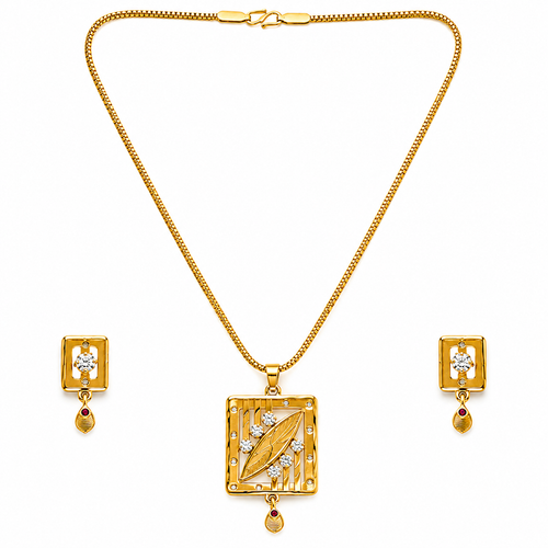 NXGOLD Premium Square Leaf Pendant Necklace & Earrings Set