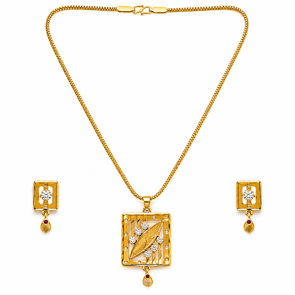 NXGOLD Premium Square Leaf Pendant Necklace & Earrings Set
