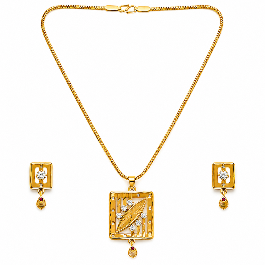 NXGOLD Premium Square Leaf Pendant Necklace & Earrings Set