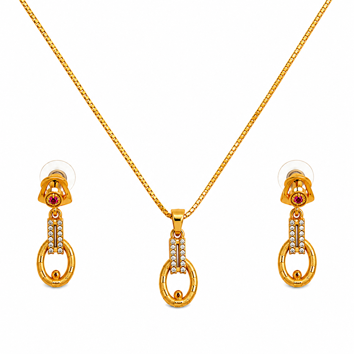 Premium Oval Link Pendant Necklace & Matching Earrings