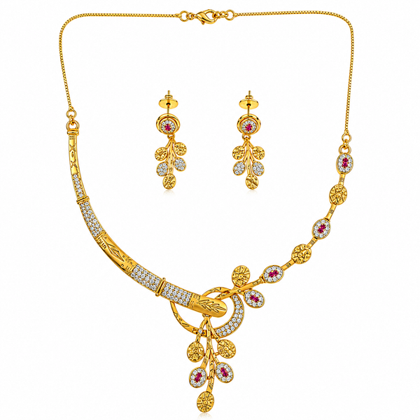 NXGOLD Premium Leaf Vine Crystal Necklace Set for Women