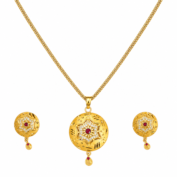 Vintage Floral Crystal Pendant Necklace Set