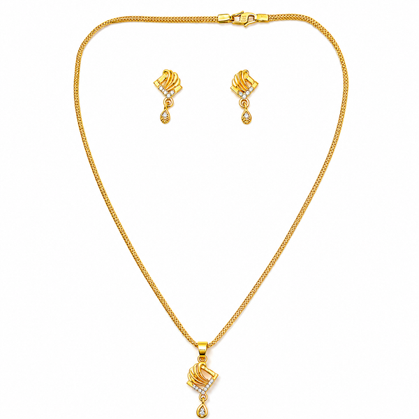 Elegant Wave Crystal Pendant Necklace Set