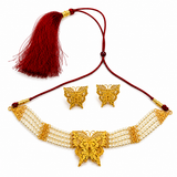Elegant Butterfly Pearl Choker & Earrings Set