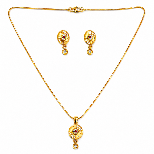 Radiant Ruby Halo Pendant Necklace Set