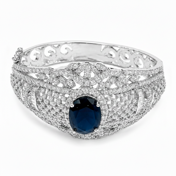 Premium Blue Sapphire Halo CZ Designer Bracelet for Women & Girls
