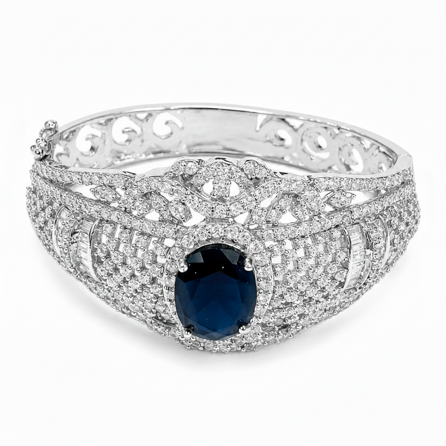 Premium Blue Sapphire Halo CZ Designer Bracelet for Women & Girls