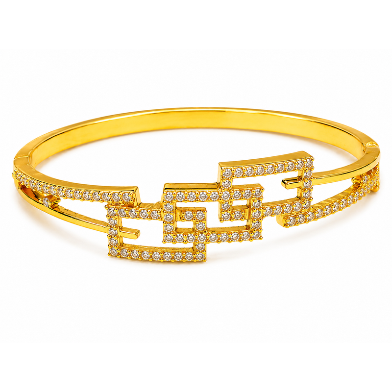 Luxury Geometric CZ Open Kada Bracelet for Women