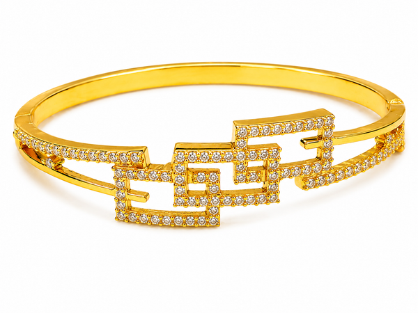 Luxury Geometric CZ Open Kada Bracelet for Women