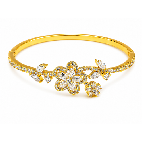Luxury Floral CZ Open Kada Bracelet for Women