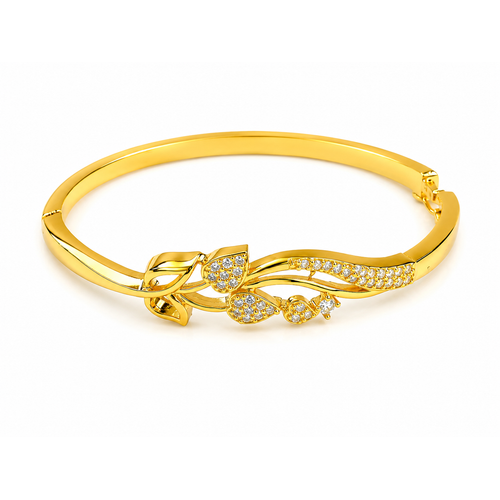 Luxury Floral Leaf CZ Open Bracelet For Women & Girl