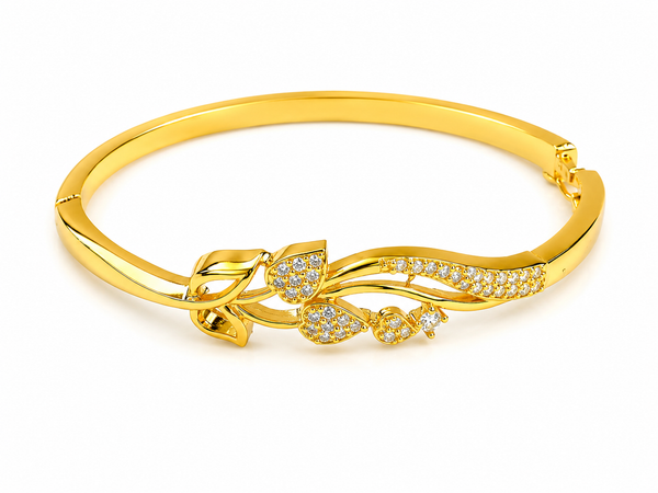 Luxury Floral Leaf CZ Open Bracelet For Women & Girl