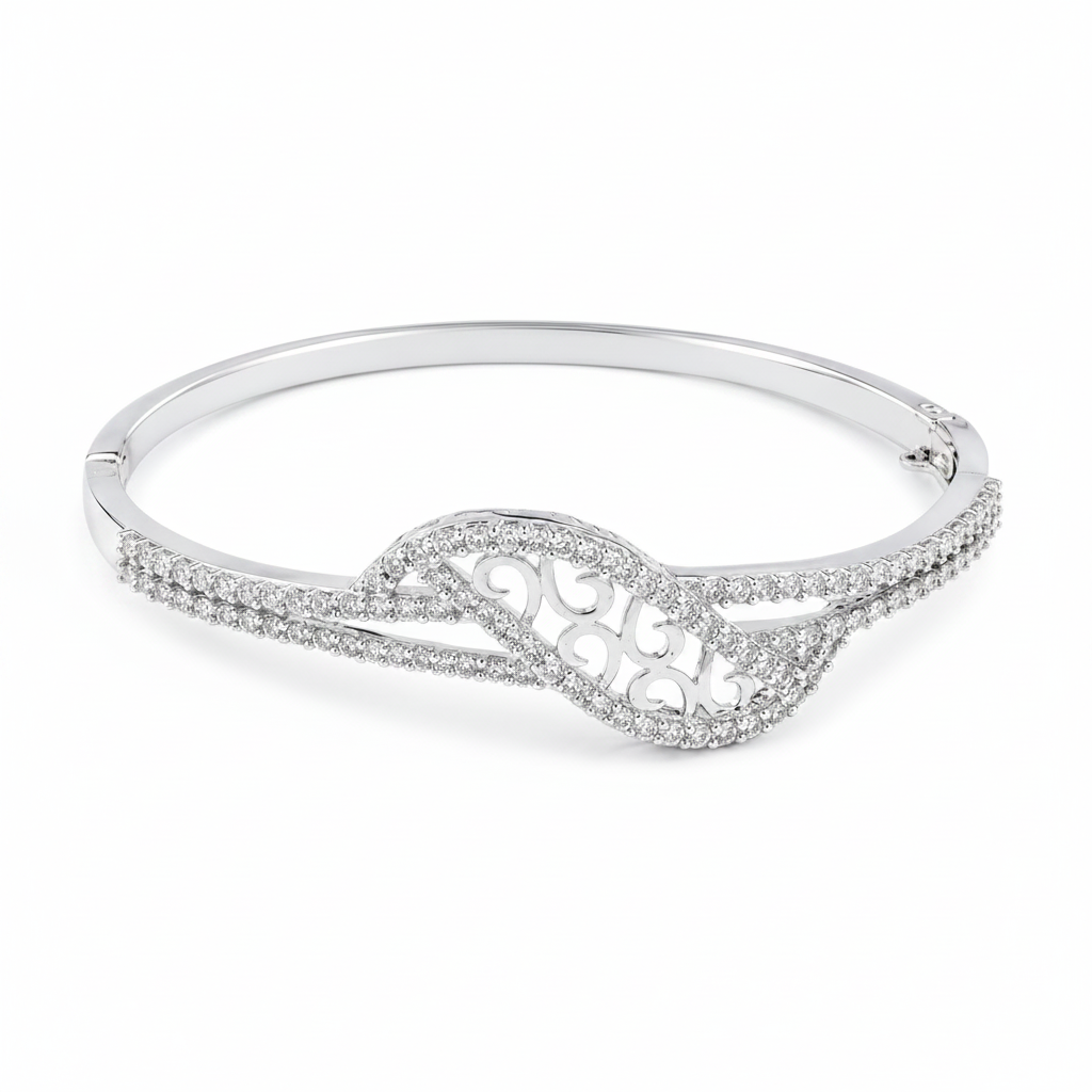 Royal Swirl CZ Stainless Silver Designer Bracelet For Women & Girls