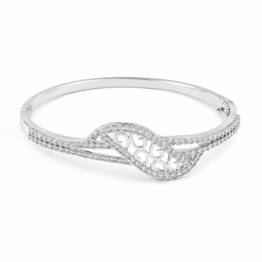 Royal Swirl CZ Stainless Silver Designer Bracelet For Women & Girls