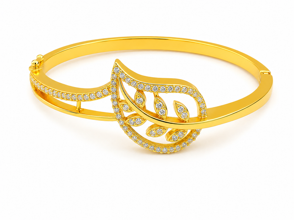 Designer Botanical Leaf CZ Gold Bracelet Women & Girls