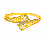 Luxury Geometric Lattice CZ Open Kada Bracelet for Women
