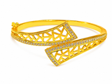 Luxury Geometric Lattice CZ Open Kada Bracelet for Women