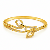 Luxury Leaf Swirl CZ Open Kada Bracelet for Women