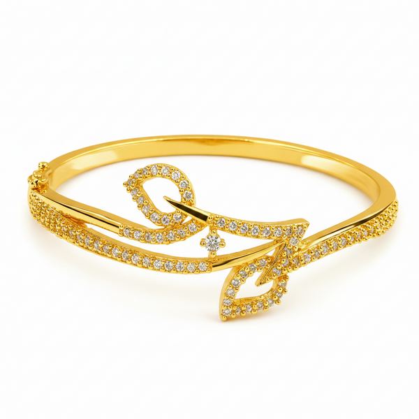 Luxury Leaf Swirl CZ Open Kada Bracelet for Women