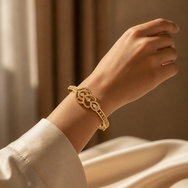 Elegant Marquise Crystal Designer Open Kada Bracelet for Women