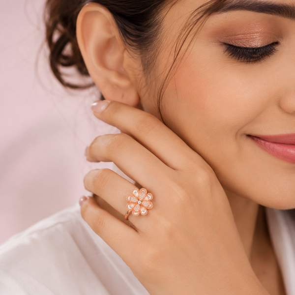 Luxury Blossom 360° Spin Ring with Premium Cubic Zirconia