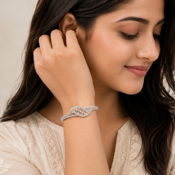 Royal Swirl CZ Stainless Silver Designer Bracelet For Women & Girls