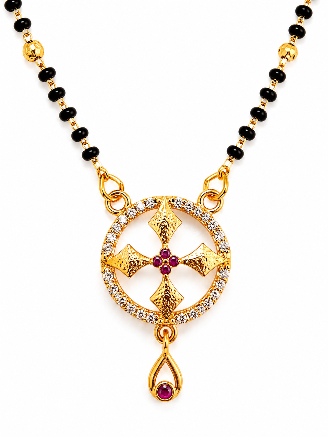 Traditional Black Bead Mangalsutra with Circular Designer Pendant