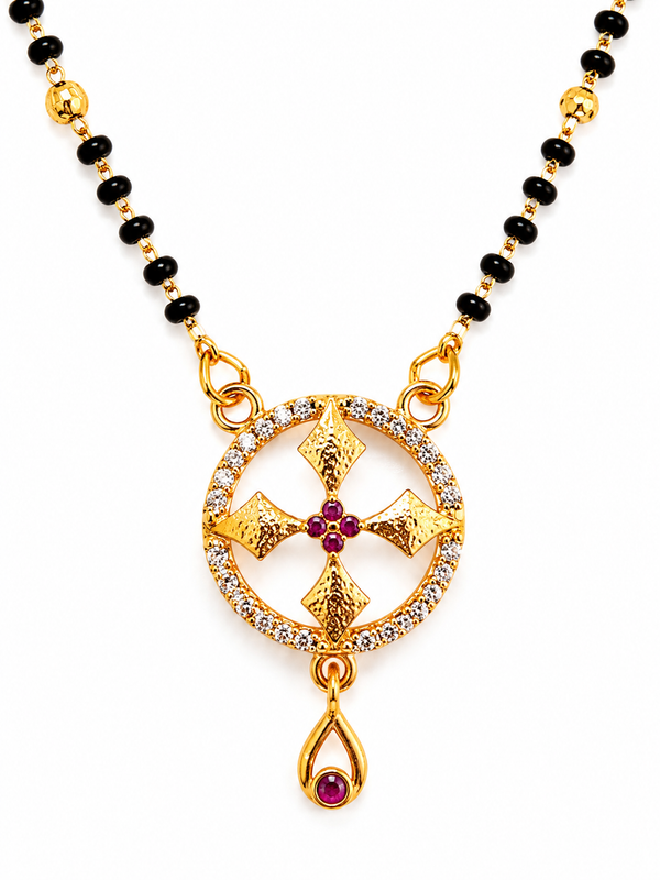 Traditional Black Bead Mangalsutra with Circular Designer Pendant