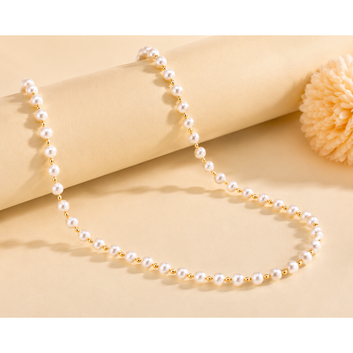 NXGOLD Elegant White Pearl & Gold Bead Chain for Women