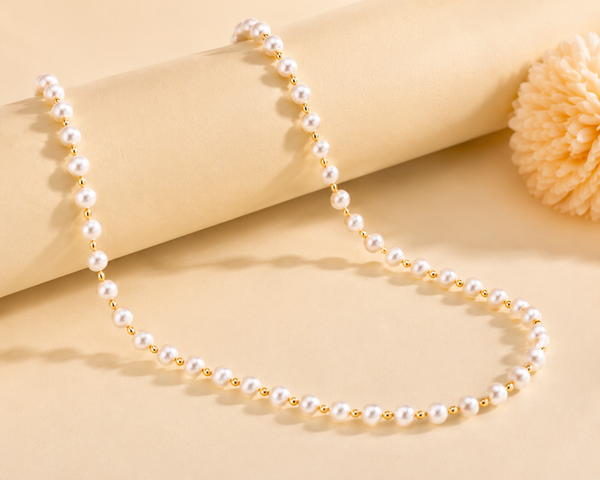 NXGOLD Elegant White Pearl & Gold Bead Chain for Women