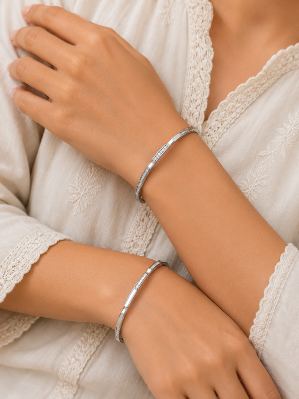 925 Silver Geometric CZ Bangles for Women