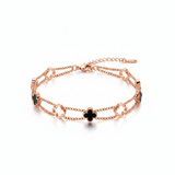 Rose Gold Double Layer Black Clover Bracelet for Women