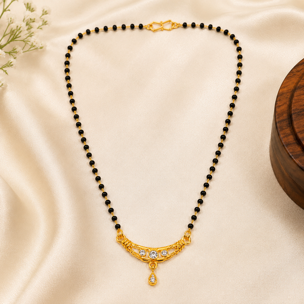 Traditional Black Bead Mangalsutra with Designer CZ Pendant
