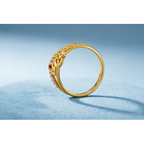 NXGOLD Heart Design Gold Ring with CZ Stones & Elegant Dual Band Style