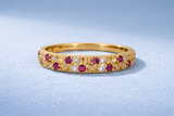 NXGOLD Stylish Band Ring with Alternating Pink & White CZ Stones