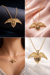 Elegant Gold Heart Wing Pendant Necklace for Women