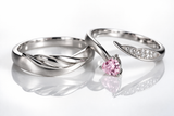 His & Hers Stainless Steel Pink Heart Couple Ring Set