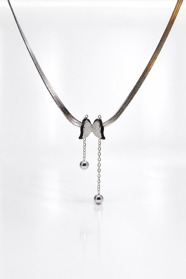 Elegant Silver Butterfly Tassel Pendant Necklace