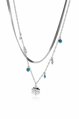 Elegant Silver Clover Charm Layered Necklace