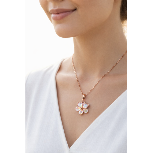 Elegant Rose Gold Floral Opal Pendant Necklace for Women