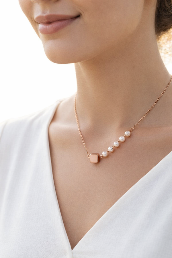 Elegant Rose Gold Pearl Accent Pendant Necklace for Women