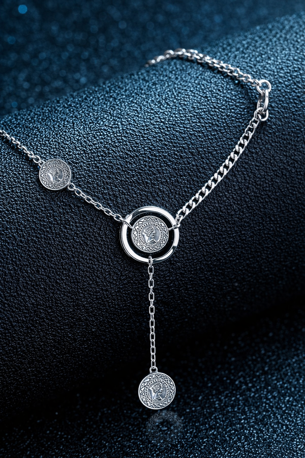 Elegant Silver Coin Charm Layered Pendant Necklace