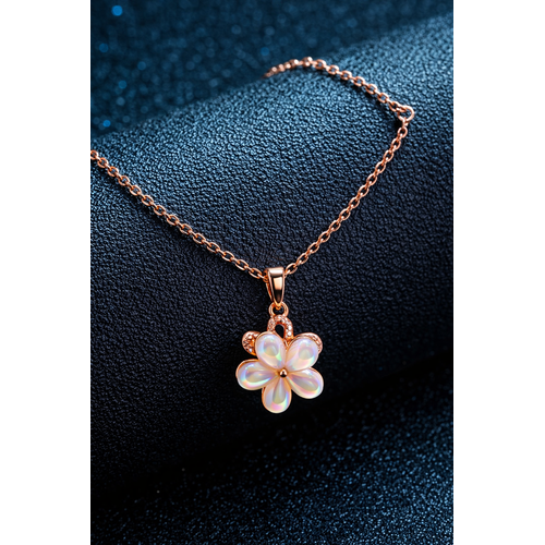 Elegant Rose Gold Floral Opal Pendant Necklace for Women